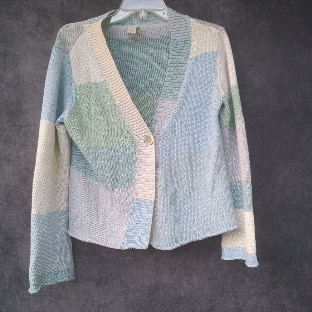 J.Jill SP Petite‎ Knit Cardigan Button Front Colorblock Patchwork Lagenlook